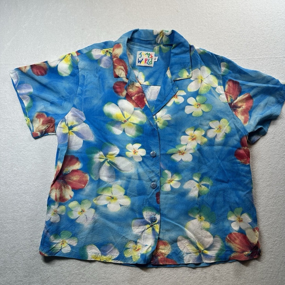 Jam's World Floral Hawaiian Shirt‎ Women's S Blue Button Front Vintage